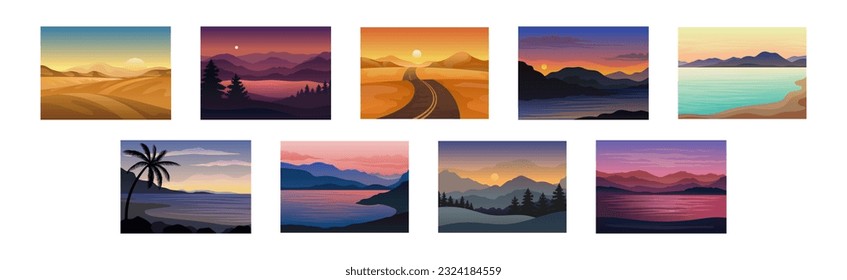 Horizontaler Sonnenuntergang oder Sonnenaufgang mit Blick auf die Landschaft