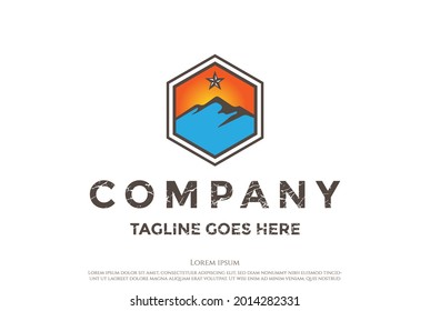 Sunset Sunrise Ice Snow Mountain Hill Badge for Adventure Logo Design Vector