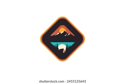 Sunset Sunrise Ice Snow Mountain Hill Badge for Adventure Logo Design Vector Pro Vector