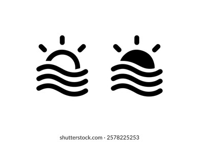 Sunset and Sunrise Icon Over Waves Vector