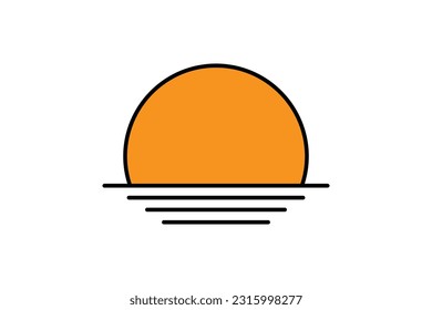 Sunset or sunrise icon. Sun, beach. Flat line icon style design. Simple vector design editable