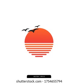 sunset or sunrise Icon Vector Illustration Logo Template 