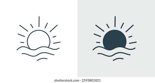 Sunset Sunrise Icon Vector, Line and Solid Sun and Waves Illustration