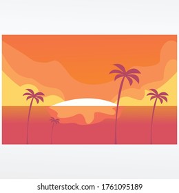 Sunset or sunrise landscape illustration background, nature landscape background. Evening or morning view wallpaper vector illustration.