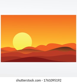 Sunset or sunrise landscape illustration background, nature landscape background. Evening or morning view wallpaper vector illustration.