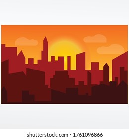 Sunset or sunrise landscape illustration background in the city. nature landscape background. 