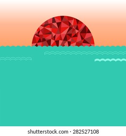 Sunset and Sunrise. Low Poly Sea Sunset. Vector illustration 