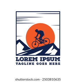 Sunset Sunrise Mountain with Sport Bike for Downhill Sport Sticker or T Shirt Illustration Design Vector