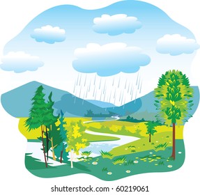 sunset or sunrise mountains valley under blue sky