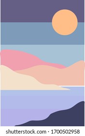puesta de sol o amanecer en el océano, diseño de fondo del paisaje vectorial e ilustración