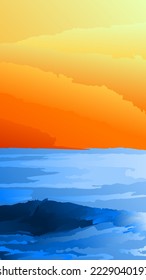 Sunset or sunrise ocean vector illustration. Wave at sea for graphic, wallpaper, resources, business, design or decoration. Sunset or sunrise wave. Sunset or sunrise at sea