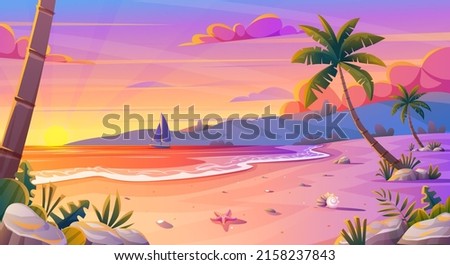 Similar – Image, Stock Photo Sunset, stone beach with small and large rocks in front of the illuminated sea