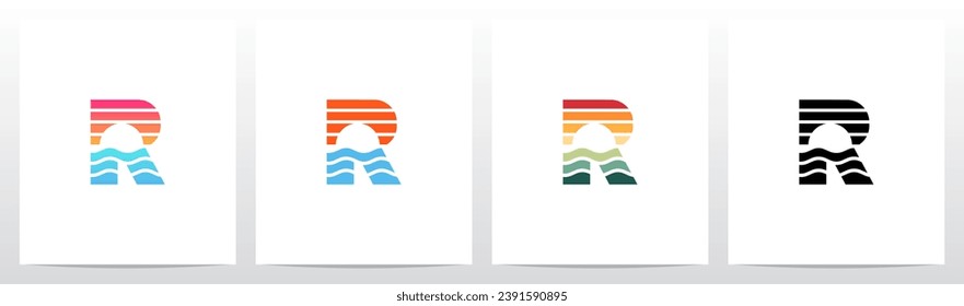 Sunset Sunrise On Sea Water Letter Logo Design R