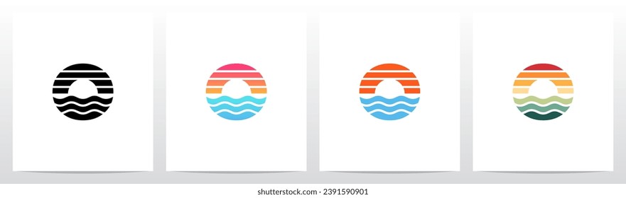 Sunset Sunrise On Sea Water Letter Logo Design O