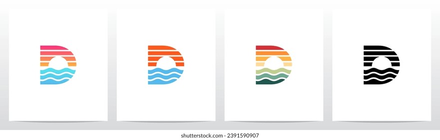 Sunset Sunrise on Sea Water Letter Logo Design D