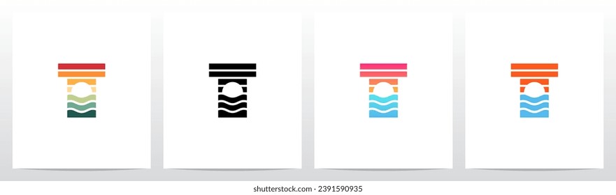 Sunset Sunrise On Sea Water Letter Logo Design T