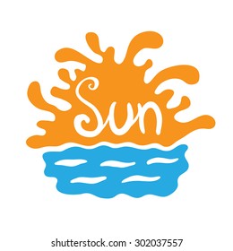 sunset or sunrise over the water, vector logo illustration