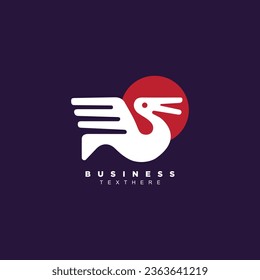 sunset or sunrise pelican bird logo design. Pelican beach logo vector