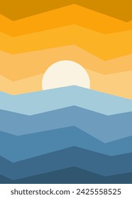 Sunset sunrise in sea. Abstract modern landscape