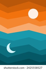 Sunset sunrise in sea. Abstract modern landscape