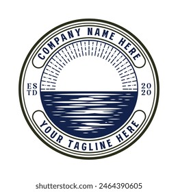 Sunset Sunrise Sea Ocean Beach Badge Emblem Label Design Vector