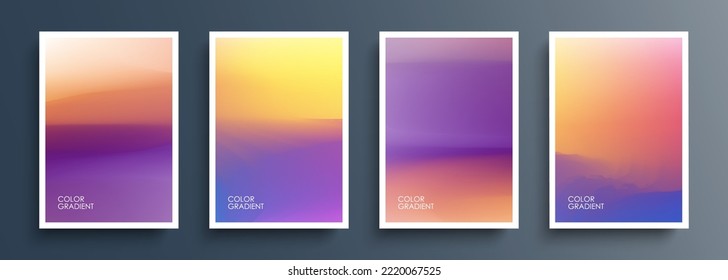 Amanecer y Amanecer. Conjunto de fondos abstractos con degradados de color dinámicos. Colección de plantillas gráficas para folletos, carteles, volantes y portadas. Ilustración vectorial.