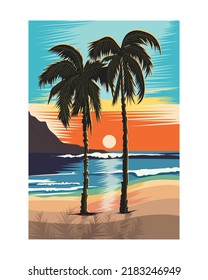 sunset or sunrise, Silhouette coconut palm trees on beach at sunset. Vintage tone, Beautiful nature with palm trees and beach.