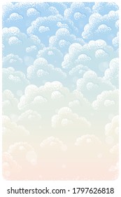 Cielo al atardecer o al amanecer y nubes onduladas con un patrón vertical de bokeh. Ilustración vectorial retro. Diseño para invitación, afiche, tarjeta, volante, banner, folleto, medios sociales, web. Colocar el texto