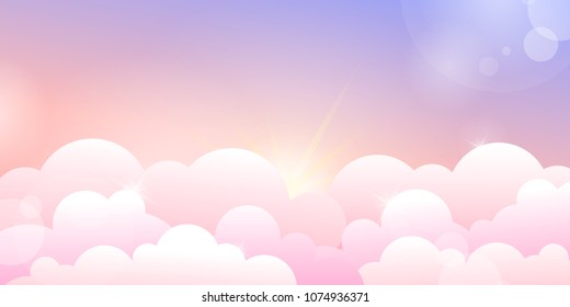 Sunset or sunrise sky and rose clouds. Horizontal vector illustration background