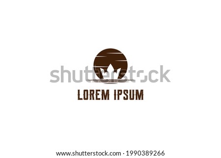 Sunset Sunrise Trident Crown with Sea Wave logo Design Vector