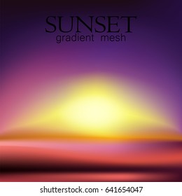 Sunset and sunrise, vector gradient mesh background. Fantastic Beautiful nature background blurred.