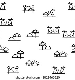 Sunset Or Sunrise Vector Seamless Pattern Thin Line Illustration
