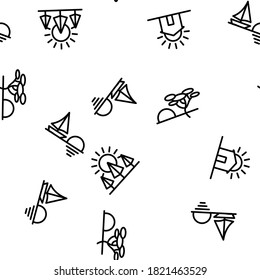 Sunset Or Sunrise Vector Seamless Pattern Thin Line Illustration