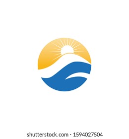 sunset sunrise water sun logo design template
