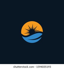 sunset sunrise water sun logo design template