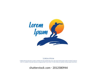 Sunset Sunrise Wave Surf Surfer Surfing Sport Club Logo Design Vector