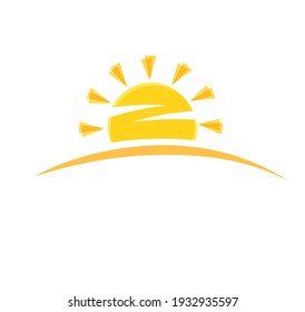 Sunset or sunrise. You can use it as a company logo. Funny vector doodle suns. Vector illustration isolated on white background. Summer, sunlight.