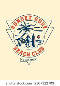 Sunset Surf Beach Club seaside t shirt design 