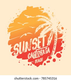 Sunset. Surf. California T-shirt Print Design