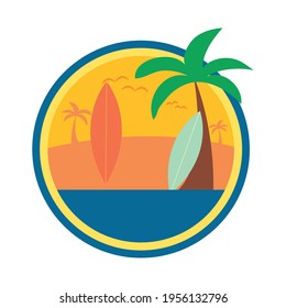 sunset and surfboards patch icon