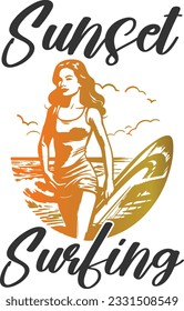 Sunset Surfing - Retro Beach Print