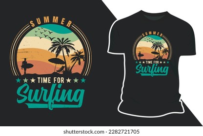 Sunset Surfing: A Retro Summer Vector T-Shirt Design