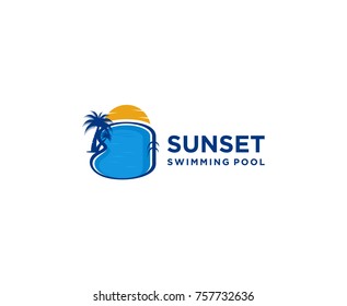 sunset swimming pool, swimming pool logo design