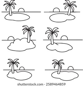 Sunset symbol island painting with coconut palms simple design