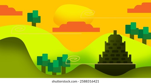 Sunset in the tample and jungle