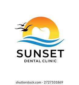 Sonnenuntergang mit Zähnen als Sonne Logo Design	