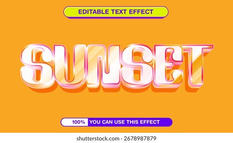 Estilo 3D editável do efeito de texto do pôr do sol para o design gráfico
