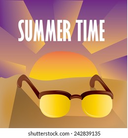 a sunset with text and a yellow sunglasses
