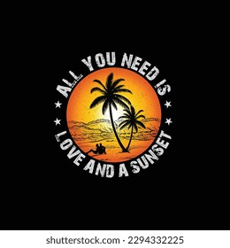 sunset theme, slogan graphics, and illustrations with patches for t-shirts and other uses