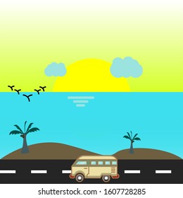 a sunset themed landscape on the beach